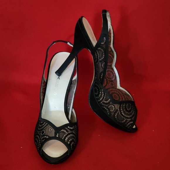 Caparros Black Lace High Heel Open Toe 9B Womens Shoes - Picture 5 of 13